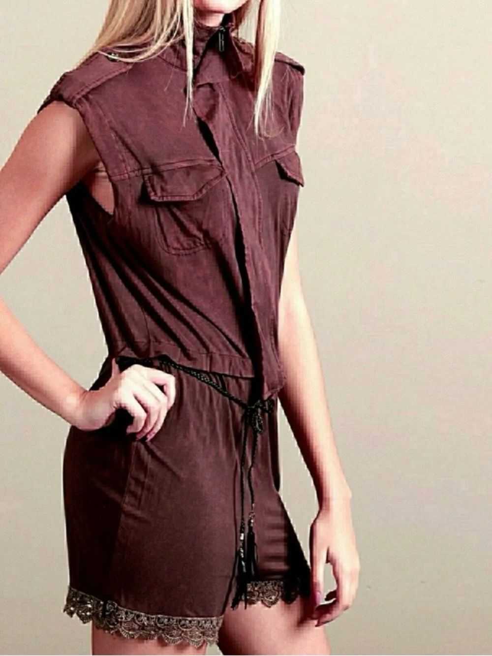 POL Sleeveless Moto Romper Stretch Jersey Knit